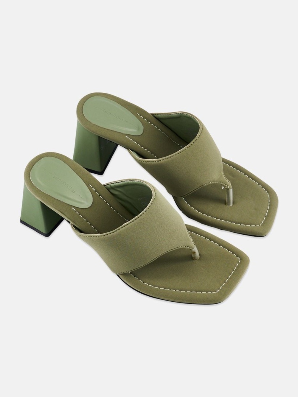 Bershka Olive Green Block Heel slip on sandals NEW